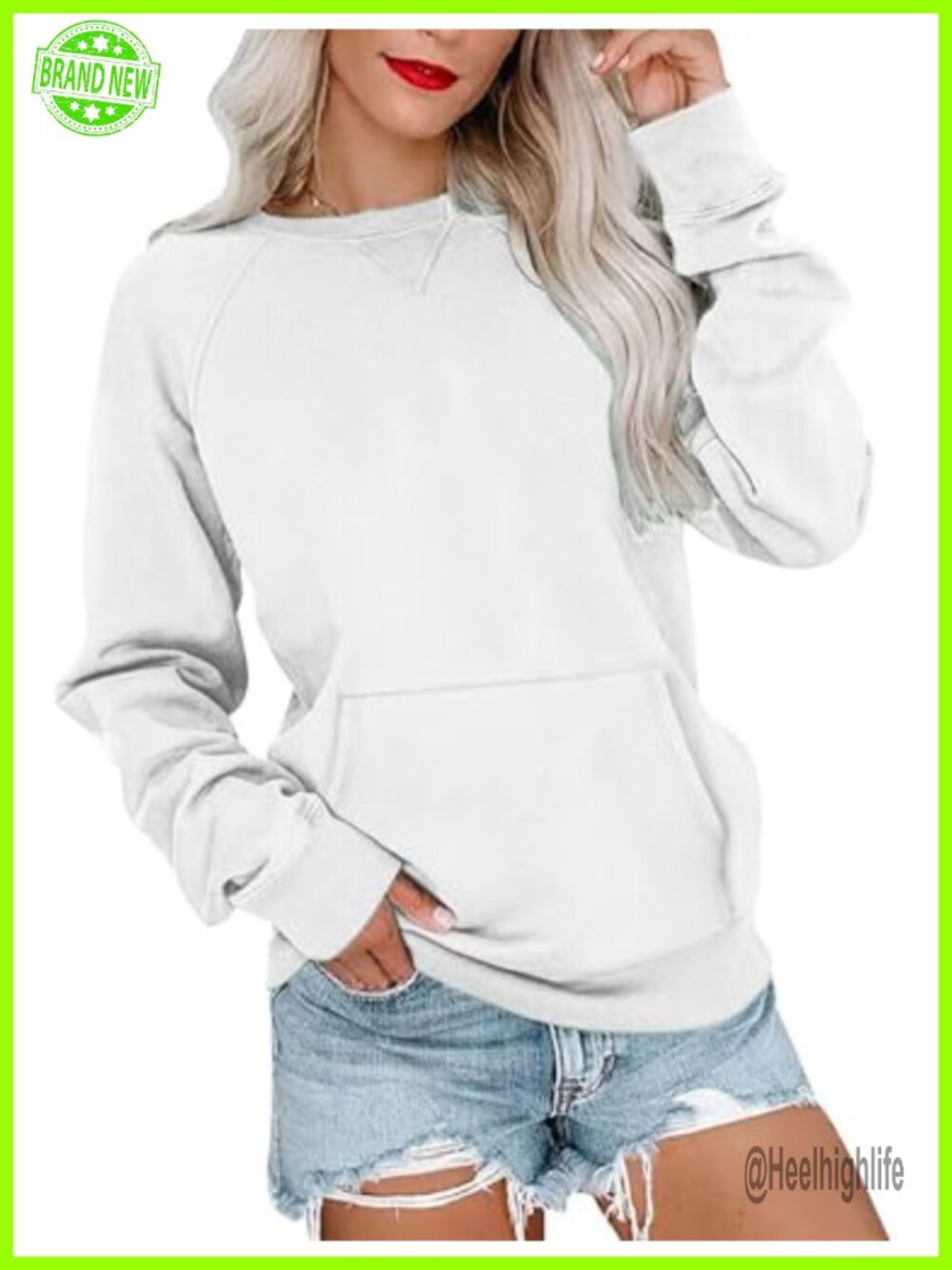 Women's Crewneck Sweatshirt Kangaroo Pocket Lightweight Pullover Top